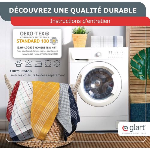 Kalanka-48sb Set De 10 Torchons De Cuisine 50x70 Cm En 100% Coton Bleu, Certifié Oeko-Tex Standard 100, Sans Peluches, Lavable, Pré-Lavé Pour La Cuisine Et La Vaisselle