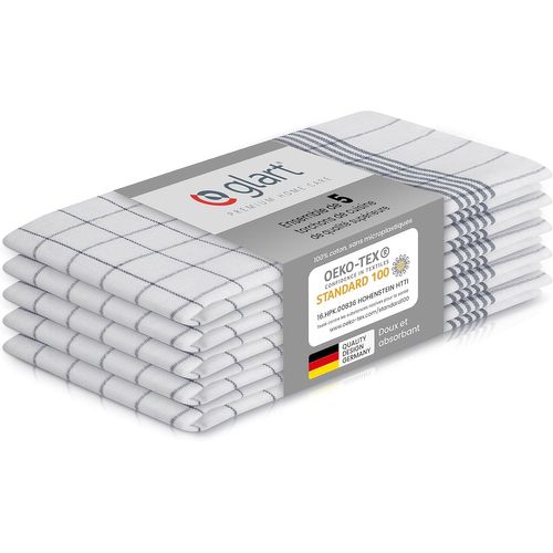 Kalanka-48kg1 Set De 5 Torchons 50x70 Cm, Gris À Carreaux - 100% Coton, Certifié Oeko-Tex, Prélavé, Absorbant, Lavable, Durable, Avec Crochet, Pour Cuisine, Ménage, Bureau, Restauration