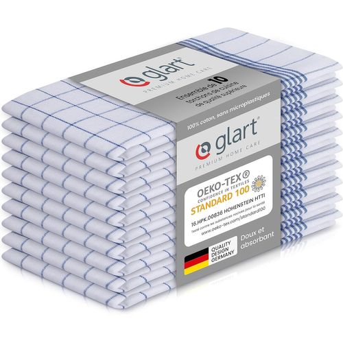 Kalanka-48kb2 Lot De 10 Torchons 50x70 Cm Bleu À Carreaux - 100% Coton, Certifié Oeko-Tex, Prélavé, Absorbant, Lavable, Durable, Avec Crochet, Pour Maison, Cuisine, Restauration, Bureau