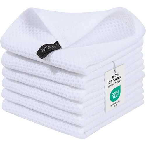 Kalanka-Lot De 6 Torchons De Cuisine 100% Coton - 30 X 30 Cm - Doux - Absorbants - Épais - Qualité Supérieure - Blanc