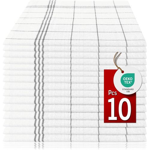 Kalanka-Torchons De Cuisine Lot De 10 Anthracite 100% Coton Torchon Vaisselle Professionnel 50x70 Cm Certifié Oeko-Tex Super Absorbant