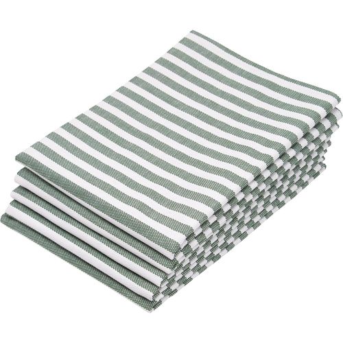 Few-Set De 5 Torchons, 50x70 Cm, Coton, Vert Foncé Blanc Rayé, 215g/M²