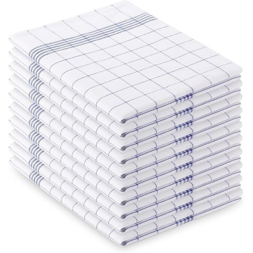 Kalanka-® Lot De 10 Torchons De Vaisselle, À Carreaux Bleus, 70 X 45 Cm, 100 % Coton