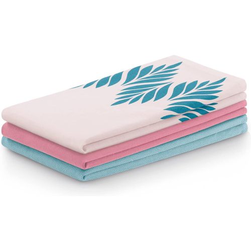 Tianyi-Lot De 3 Torchons De Cuisine En Coton 50 X 70 Cm Motif Feuilles Letty Rose/Turquoise