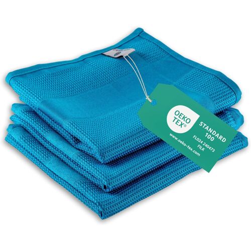 LORANKA-- Torchons de Cuisine en Microfibre - Torchon Vaisselle (Set de 3 - Bleu) Torchons Modernes pour Table - Bar - Cuisine