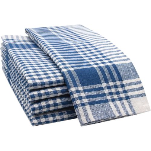 Tianyi-Set De 5 Torchons, 50x70 Cm, Coton, 180g/M², Bleu À Carreaux