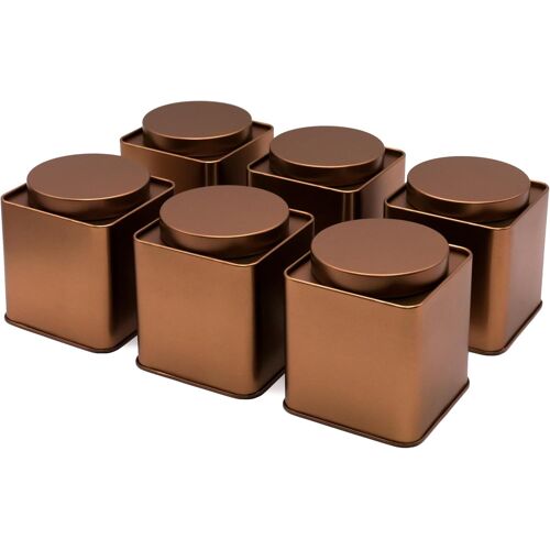 Jexnovashop-6x Boîtes À Thé/De Conservation Carrés Cuivrés, Étanches Aux Arômes, En Métal, Pour 160g D'earl Grey Chacun | 9.1 X 8 X 8 Cm (H,L,P) | Également Idéal Pour Suppléments Ou D'épices