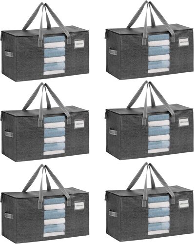 Sjzg-76 L Sacs De Déménagement Grand, Sac Rangement Vetements Avec Couvercles Et Poignées Renforcées Pour Le Vêtement, Couettes, Alternatives Aux Cartons De Déménagement(Noir, Lot De 6)