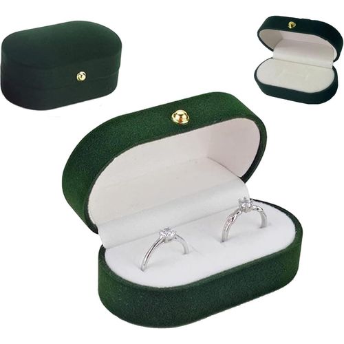 Écrin À Bague À Double Fente,Boîte À Bague En Velours,Boîte À Alliances,Peut Contenir Des Bagues Et Des Boucles D'Oreilles,Pour Fiançailles,Mariage,Cérémonie¿Vert Foncé¿