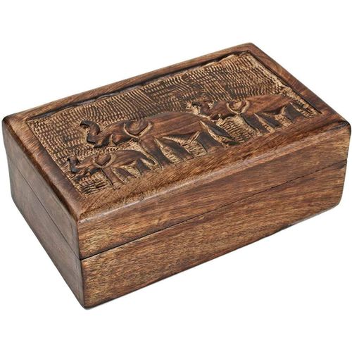 Boîte à Bijoux Décorative en Bois Sculptée à la Main Motif éléphant Finition Rustique Rangement de Souvenirs Organisateur de Voyage Coffre au Trésor Porte Bibelots Cadeaux