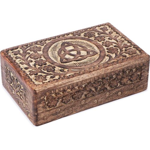 Sjzg-Boîte Décorative, En Bois, Faite À La Main Avec Des Sculptures De Noeuds De La Trinité, Polyvalente Comme Rangement, Porte-Bijoux Ou Boîte À Montres, Excellent Cadeau