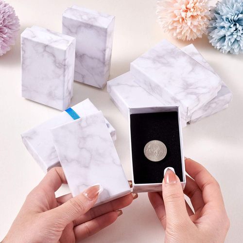 Kalanka-Lot De 24 Boîtes À Bijoux Rectangulaires En Carton Marbré Blanc Avec Éponge Noire Pour Bagues, Colliers, Boucles D'oreilles Et Bracelets, 8,1 X 5,1 X 2,7 Cm