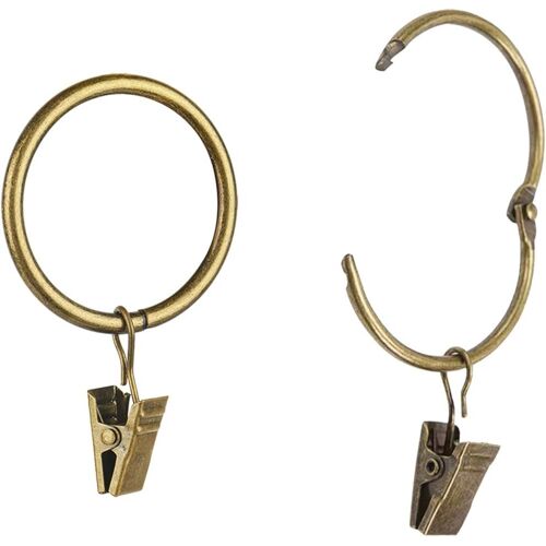 KALANKA-Lot de 40 clips de rideaux ouverts avec anneaux en laiton antique de 2,5 cm - Clips décoratifs en métal solide - Antirouille - Pour salle de bain, salon et chambre d'amis