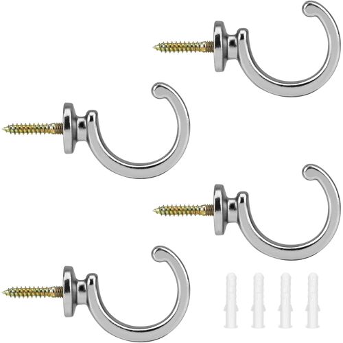 KALANKA-Lot de 4 crochets muraux en forme de G pour rideaux - Embrasses décoratives en métal pour la maison, la chambre à coucher, le bureau (argenté)