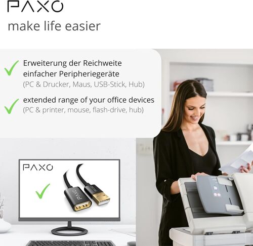 Rallonge de 5 m en nylon USB 2.0 noir, câble de rallonge A-A, fiche en aluminium, gaine en tissu