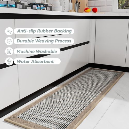 Kalanka-Tapis De Cuisine Devant \U200bevier Antidérapant En Caoutchouc Et Lavable Tapis Lavable En Machine Absorbant (Brun,50 * 80cm)