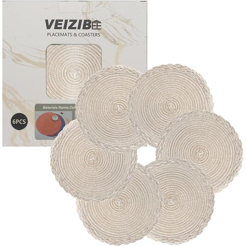 Kalanka-Lot De 6 Sets Table Dessous Tapis, Tapis Tiss¿¿ R¿¿Sistant ¿¿ La Chaleurtapis De Salle ¿¿ Manger En Dentellelavable Antid¿¿Rapant Rond Table Pad Euro Tiss¿¿ ¿¿ La Main (Milk-Coffee, 18cm)