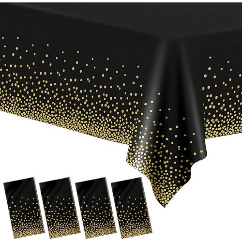 SJZG-4 Pièces Nappe Jetable Anniversaire À Pois En Noir, 137 X 274Cm Nappe Anniversaire Fille, Pour Anniversaire, Mariages De Filles, Single Party, Pique-Nique (A)
