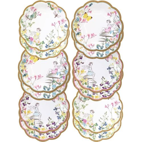 Tianyi-Assiettes Jetables Fées - Lot De 12 Assiettes Jetables Anniversaire - Fleurs Et Papillons - Assiettes Carton Fêtes D'anniversaire Filles, Baby Shower, Mignonnes Et Jolies, Fairyplates