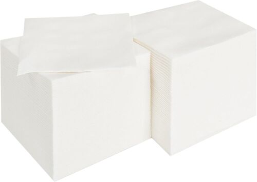 Mevronisshop-Lot De 100 Serviettes De Table Jetables En Lin Pour Cocktail Ou Mariage Noir 20.3 X 20.3 Cm. (Blanc100)