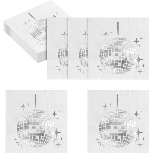 TIANYI-40 Feuilles de Serviette de Table Papier, Rétro Serviette Papier Anniversaire, Blanc et Argent Serviette Papier Mariage, pour aux Cafés, Restaurants, Banquets de Mariage et Autres Scènes