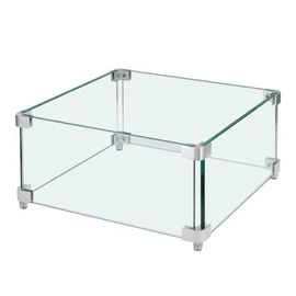 Pare-vent pour Foyer à Gaz Carré-Duoku-380 x 380 x 180 mm-Verre Trempé Transparent 8 mm d'épaisseur avec Support et Pieds