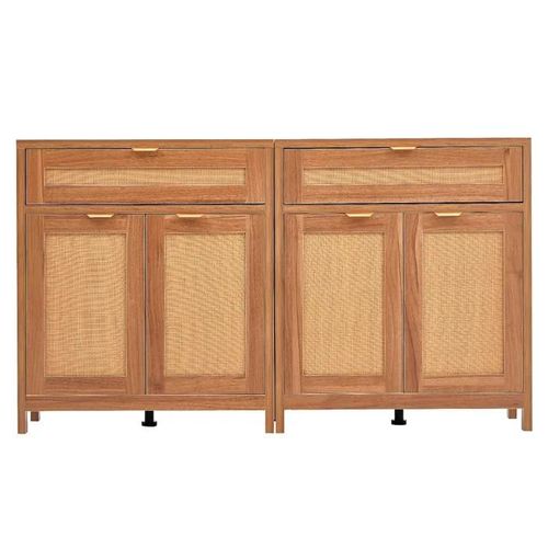 Armoire En Rotin-Duoku-Ensemble De 2-Finition Naturelle Avec 4 Portes Magnétiques Et 2 Tiroirs, Idéal Pour Les Couloirs,Entrées