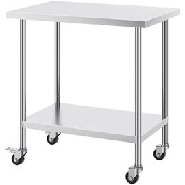 Table De Travail Cuisine Acier Inoxydable-Duoku-Table De Préparation-610 X 914 X 954,6 Mm-Avec 4 Roues Et Hauteur Réglable