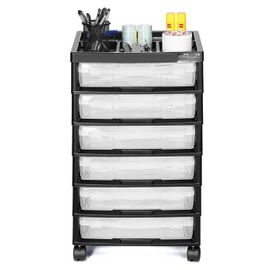 Chariot de Rangement à Roulettes pour Scrapbooking-Duoku-Cadre Noir-Organiseur à 6 Niveaux Grande Capacité avec Êtuis Transparents