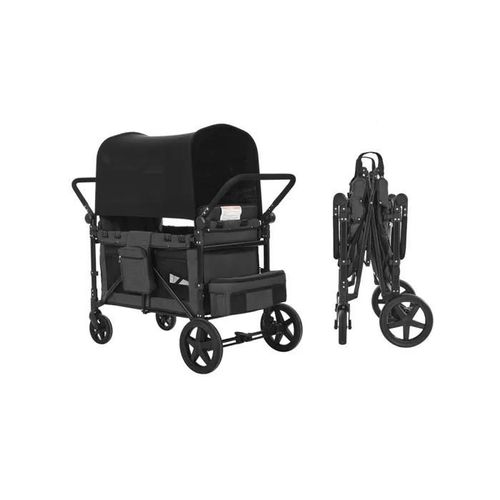 Poussette Wagon Pour 4 Enfants-Duoku-Poussette Quadruple Pliable-Avec Poignée Réglable-Harnais De Sécurité Et Auvent Amovible