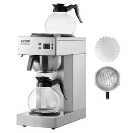 Cafetière À Filtre Commerciale 12 Tasses-Duoku-2 Carafes En Verre-2 Plaques Chauffantes-Cafetière À Verser En Acier Inoxydable
