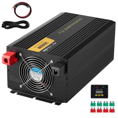 3000 W Onduleur Sinusoïdale-Duoku-Dc 24 V À Ac 230 V-Usb-Lcd-Télécommande-Prises Ue-Pour Camping-Car/Camion/Voiture/Voyage/Camping
