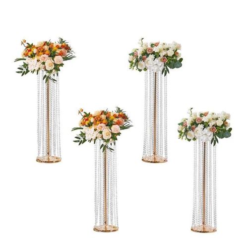 Lot de 4 Supports de Fleurs de Mariage en Cristal de 90 cm de Haut-Duoku-Centres de Table Luxueux-avec Vases en Métal Doré