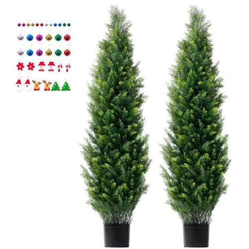 Topiaires Artificiels-Duoku-Faux Pins et Cyprès à Feuilles Persistantes-de 152,4cm-Lot de 2 Arbres-Résistante Aux UV