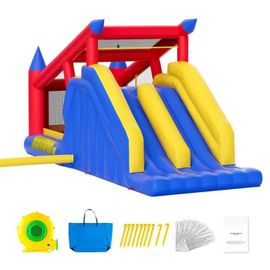 Maison Gonflable-Duoku-Divertissement En Plein Air-183x102x92 Pouces-Avec Souffleur Toboggans Doubles-Pour Enfants De 3 À 8 Ans