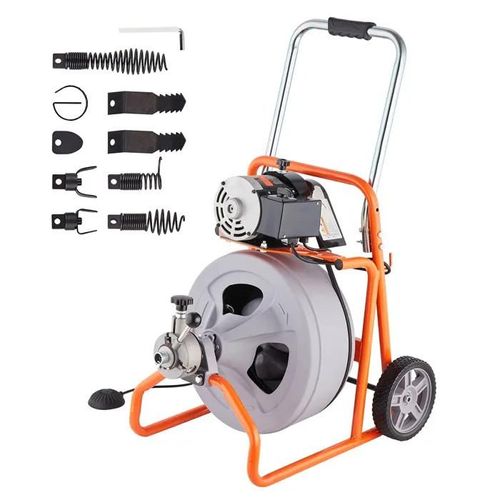 Machine de Nettoyage de Canalisations-Duoku-30,5 m x 1,27 cm-Alimentation Automatique-Tarière de Vidange Serpent Sur Roues
