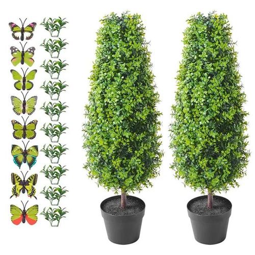 Topiaire en Buis Artificiel - DUOKU - 6 pouces - 2 Pièces - Feuilles Supplémentaires - Vert Bicolore