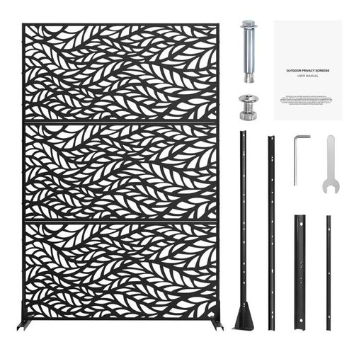 Paravent D'intimité en Métal-Duoku-119,4 cm (l) x 183,8 cm (h)-Cloison Extérieure Autoportante-avec Support-Noir