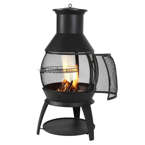 Cheminée d'extérieur à Bois de 55 cm-Duoku-Foyer Sphérique en Fer avec Grille Grillagée-pour Patio, Jardin et Arrière-cour