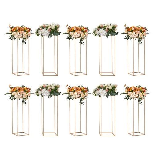 Lot de 10 Supports de Fleurs de Mariage Élégants de 80 cm-Duoku-en Stratifié Acrylique et Colonne de Vase en Métal-Géométrique Doré