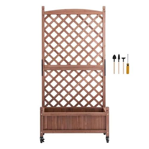 Lot De 2 Jardinières Surélevées Avec Treillis-Duoku-152 X 33 X 156 Cm-Jardinières En Bois Pour Plantes Grimpantes-Pour Balcon