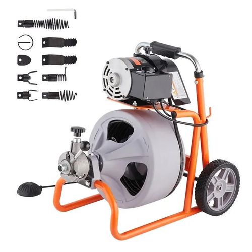 Machine de Nettoyage de Drain-Duoku- 100FT x 3/8 Pouces- Tarière de Drainage à Alimentation Automatique Sur Roues