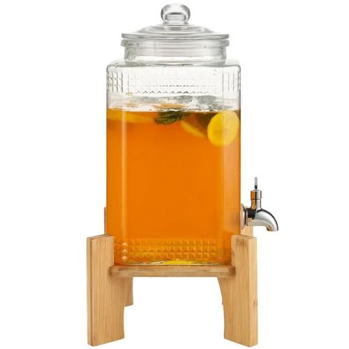 Distributeur de Boissons-Duoku-1,5 Gallon-Serveur de Boissons-Verre-Support-Robinet en Acier Inoxydable-pour Jus, Thé, Eau