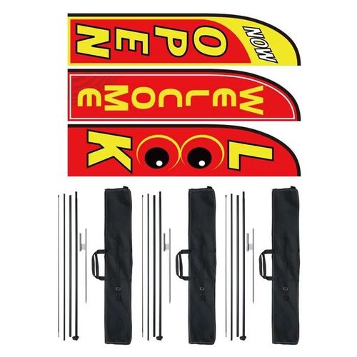 Drapeaux Ouverts avec Kit de Poteau-Duoku-16,3 Pieds-Ensemble de Publicité Extérieure pour Entreprises-avec 3 Drapeaux, 3 Poteaux