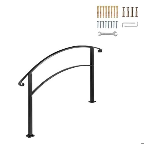 Rampe d'escalier - DUOKU - LTFS-3FT - Fer forgé noir - 1 ou 3 marches - Extérieur