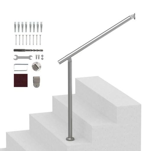 Rambardes pour Marches Extérieures-Duoku-80 cm-Kit de Garde-corps de Terrasse Argenté-Rampes Fixées au Mur et au Sol