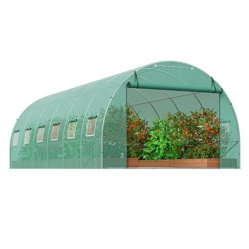 Serre Tunnel - Duoku - 19,4 X 9,7 X 6,5 Pieds - Acier Galvanisé - Couverture En Pe Vert - Porte Glissière