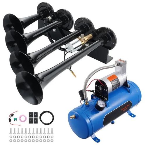 Kit De Klaxon De Train À 4 Trompettes-Duoku-Klaxons Pneumatiques 150 Db Avec Compresseur 12 V 120 Psi-Réservoir De 1,6 Gal Et Jauge