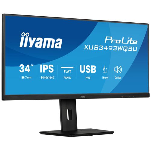 iiyama ProLite XUB3493WQSU-B6 - Écran LED - 34" - 3440 x 1440 UWQHD @ 120 Hz - IPS - 400 cd/m² - 1000:1 - 1 ms - 2xHDMI, DisplayPort - haut-parleurs - noir mat
