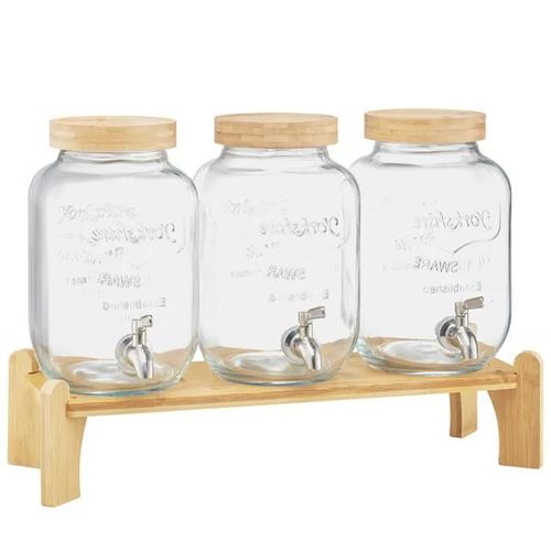 Distributeur de Boissons en Verre-Duoku-3,8 L-avec Support en Bois-Robinet et Infuseur-Idéal pour Servir des Jus